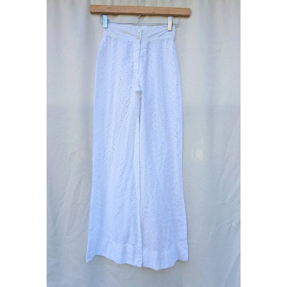 Juniors White High Rise Wide Leg Swim Cover Pants 5/6 Boho Beach Eyelet Coastal